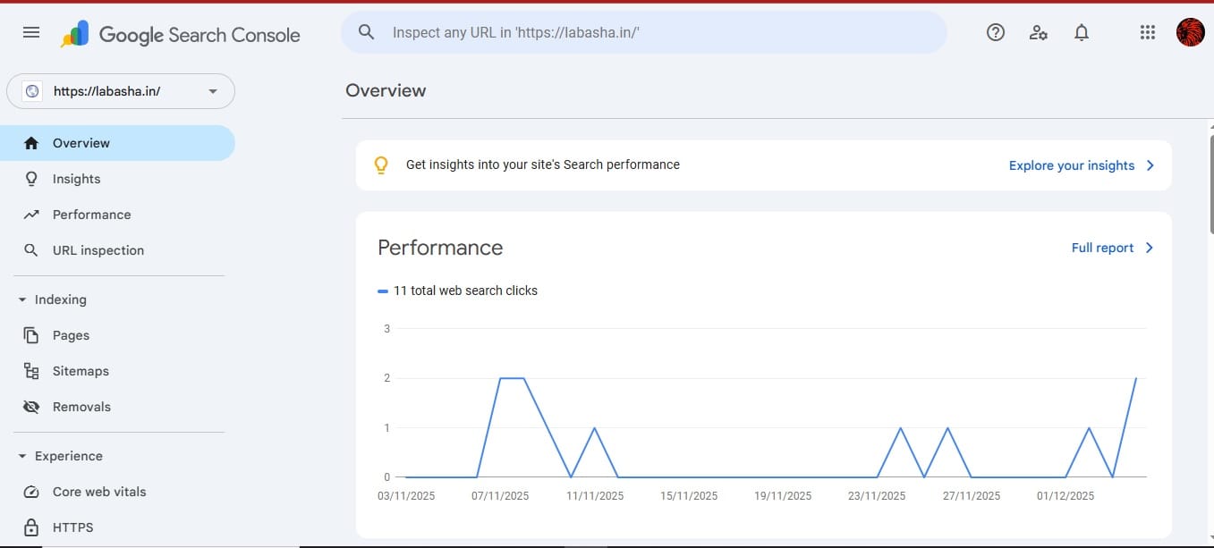 Search console dashboard