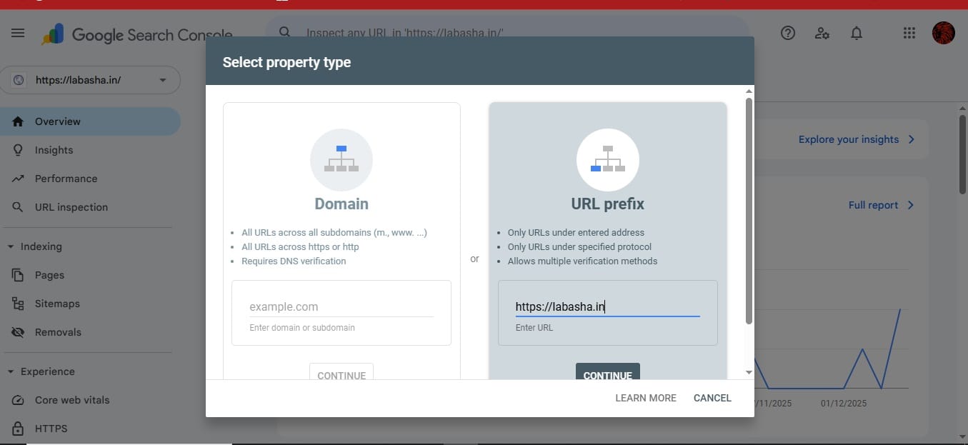 Add property search console
