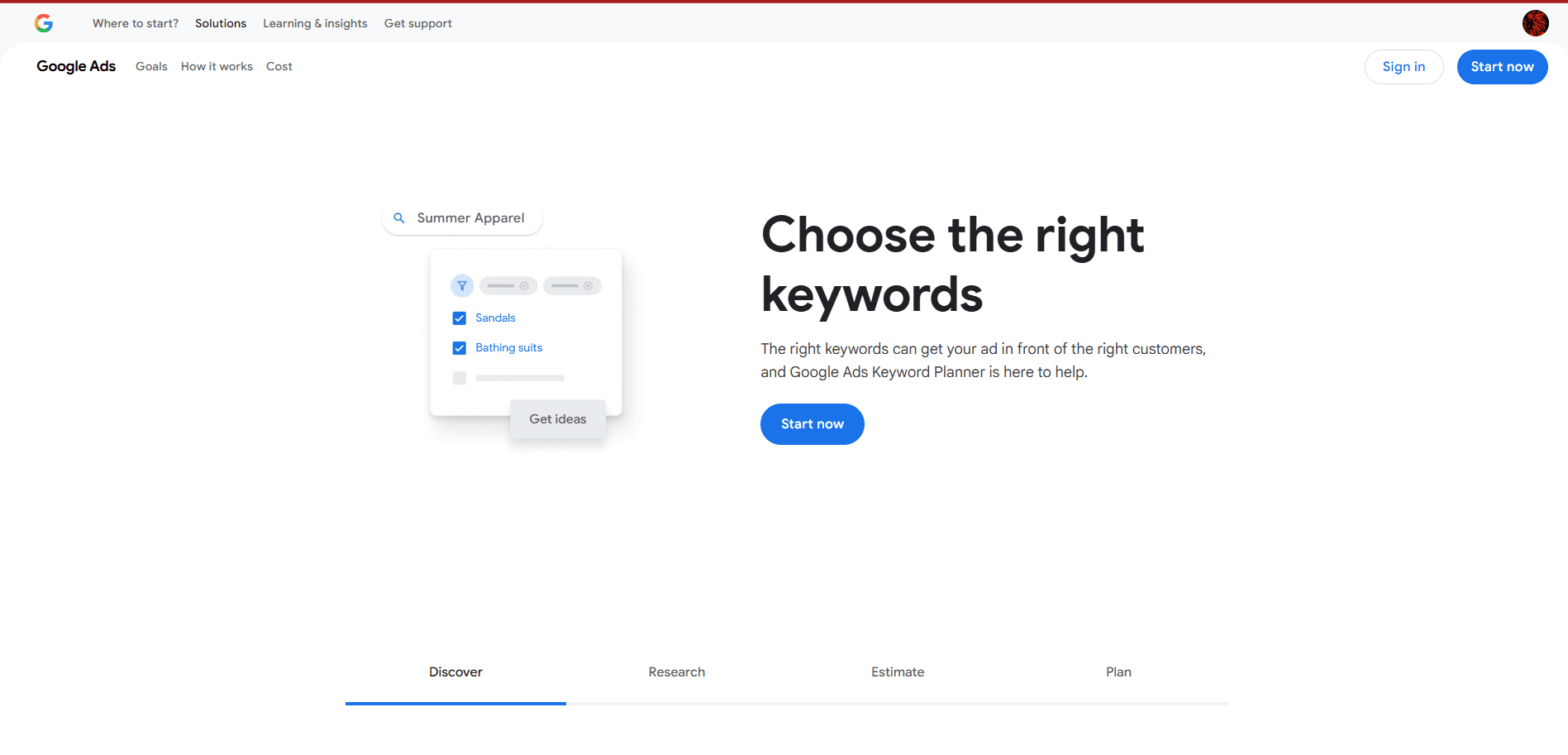 keyword planner start now