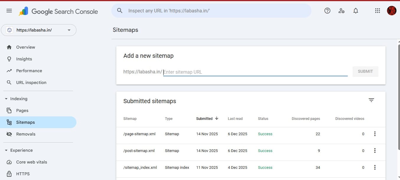 Google search console sitemap